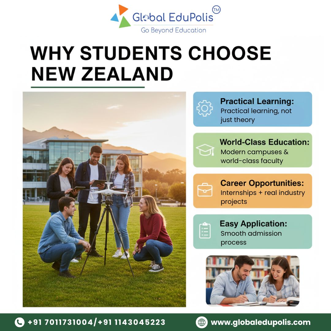 Dreaming of a global career? 🌍✨

Study in New Zealand and unlock practical learning, world-class education, and amazing opportunities.

Start your journey with Global Edupolis — Your trusted study abroad partner.

📞 +91 7011731004 | +91 1143045223
🌐 globaledupolis.com
