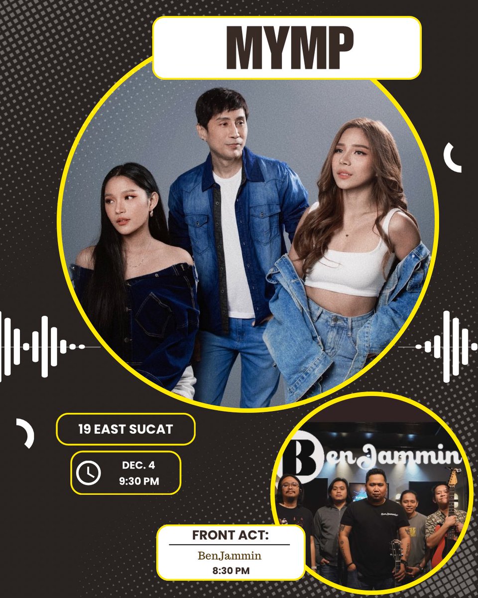 MYMP_OFFICIAL's tweet image. Catch us again tomorrow @19East Sucat! 🎵 Before our set, BenJammin will get the night started so come early 😉