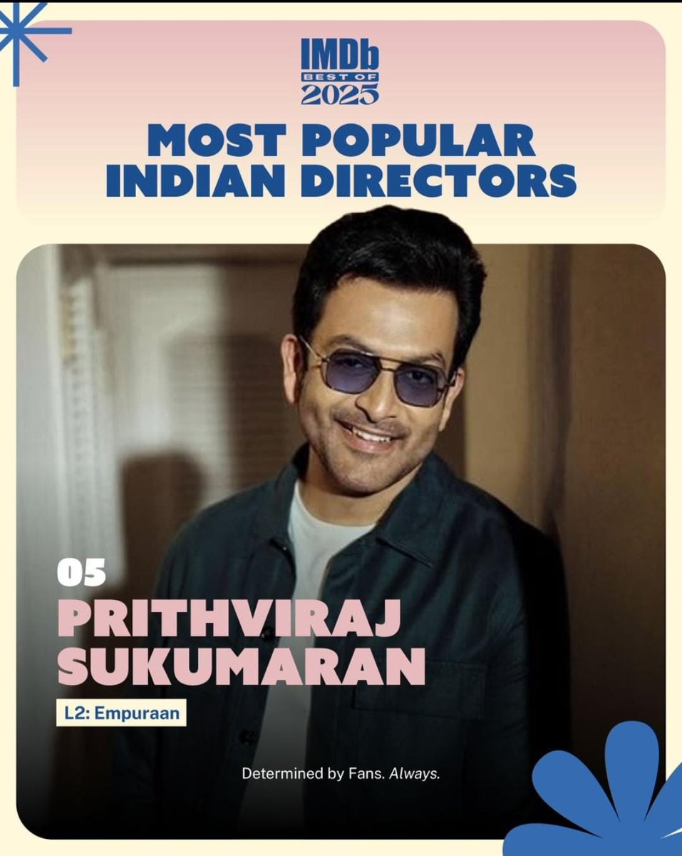 TheLionHeartBOS's tweet photo. Top Most Popular Brand Indian Directors List #5th Position Takes Place By Prithviraj Sukumaran 😎🔥
#IMBD #IndianDirector
#TOPBestDirector #PrithvirajSukumaran #Prithviraj #Rajuettan https://t.co/rfWAXmzhwM