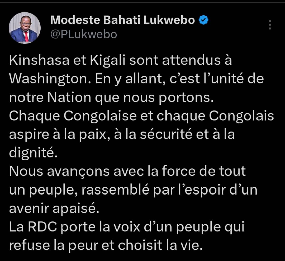 Le soutien réel de l'honorable Modeste <a href="/PLukwebo/">Modeste Bahati Lukwebo</a> aux efforts diplomatiques déclenchés par le Président de la République <a href="/fatshi13_/">Félix A. Tshisekedi</a>  pour une paix durable en RDC.
