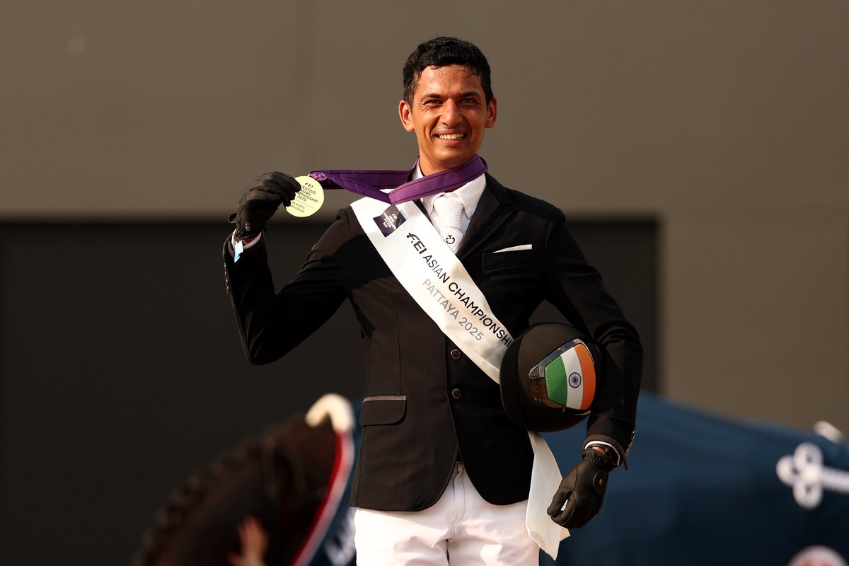 FEI_Global's tweet photo. Thailand take the title! 🇹🇭🏆

After three days of intense competition and leaderboard changes host nation Thailand secure the Eventing gold medal at the 2025 FEI Asian Championship on a total score of 117.6. 🥇

India’s Ashish Limaye and Willy Be Dun were the only combination to finish on their Dressage score of 29.4 to take the top spot in the individual standings, after jumping from bronze to gold across the three days. 🇮🇳

The dressage was elegant, the cross-country was electric and precision was on full display in the jumping arena, it was eventing excellence from start to finish! 🙌

📸©️FEI/Yong Teck Lim

#FEI #FEIEventing #FEIAsianChampionship