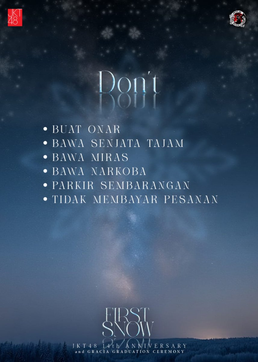 It's Time To Party ✨
The First Snow | JKT48 14th Anniversary &amp; Gracia Graduation Ceremony.

🗓️ : Sabtu | 20-12-2025
⏰ : 18.30 - Freya main ke Blitar 
📍 : Dream Coffee 
maps.app.goo.gl/te4MyVLvty1cwD…

💰 FREE HTM (Wajib pesan menu)