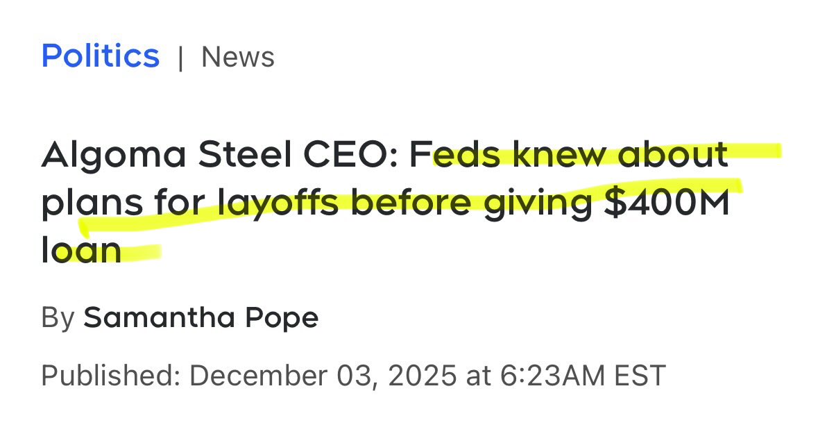 The Liberals knew Algoma was going to lay off over 1/3 of its workforce BEFORE they *loaned* it $400,000,000.