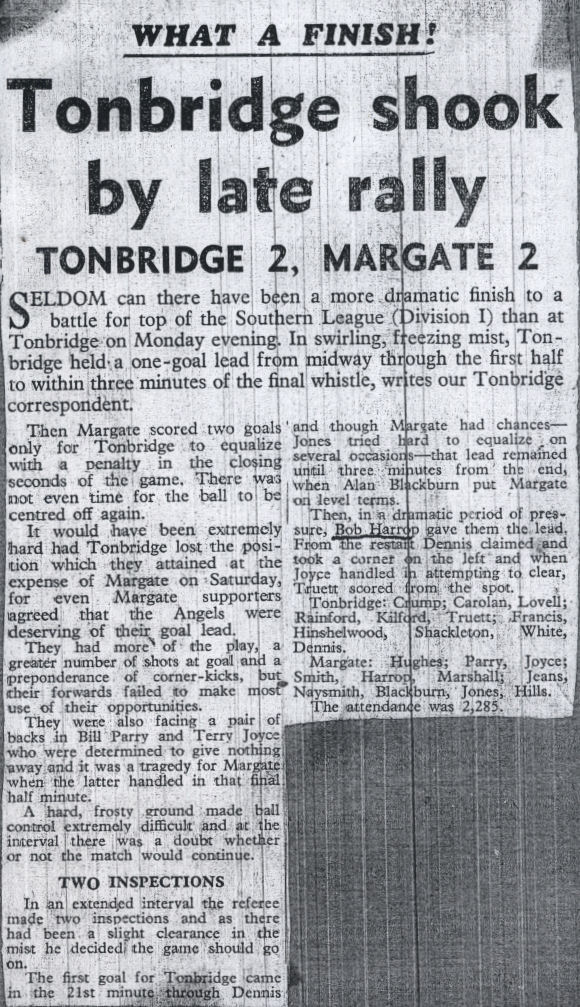 OTD, December 3rd, 1962 <a href="/margate_fc/">Margate FC</a> drew away 2-2 <a href="/tonbridgeangels/">Tonbridge Angels</a> in a <a href="/SouthernLeague1/">The Pitching In Southern Football League</a> fixture. <a href="/BenGreenhalgh/">Ben Greenhalgh</a> <a href="/DavidHansenMFC/">David Hansen</a> <a href="/NonLeagueCrowd/">Non League Crowds</a> <a href="/DavidWeatherhe1/">David Weatherhead</a> <a href="/KSCourier/">KentLive Tunbridge Wells & Tonbridge</a> <a href="/GantryRadio/">Gantry Radio</a> <a href="/RSaffery/">Ryan Michael Saffery</a> <a href="/KentNLPodcast/">Kent NL Podcast 🥇🥈</a> <a href="/tom_derry/">Tom Derry</a> #tonbridge #margate #thanet <a href="/Jamie24596887/">Jamie</a>