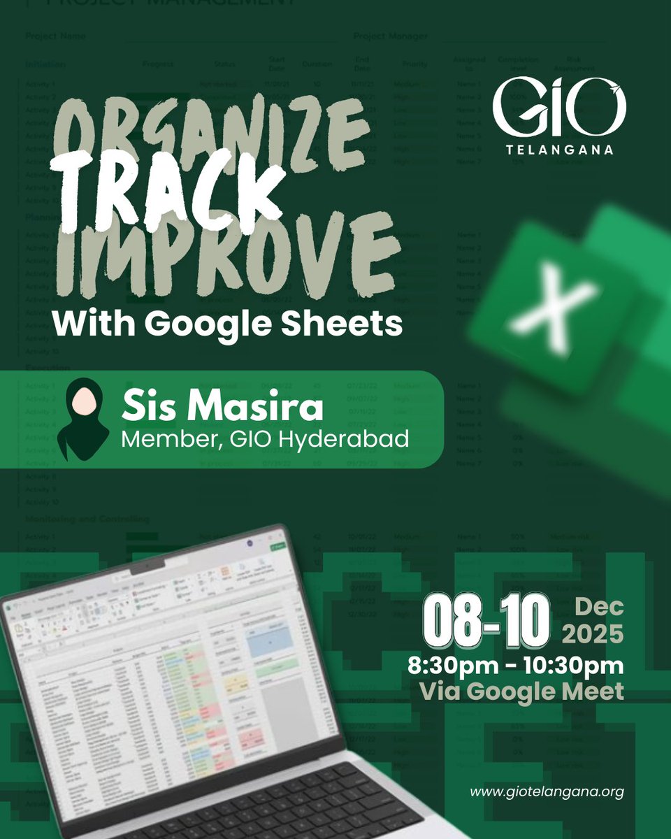 GIOTelangana's tweet image. Your work gets easier when your systems get stronger!
Join us to discover how Google Sheets can simplify planning, tracking and execution 📊
Because excellence begins with organization.

#ProductivityTools #OrganizeTrackImprove #SkillDevelopment