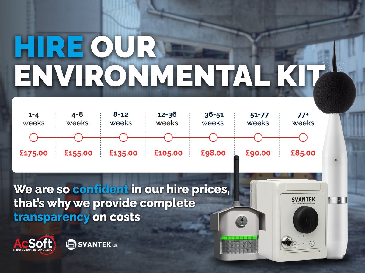 Need environmental monitoring kit in a hurry?

From long-term construction noise surveys to short-term vibration assessments, our hire equipment is ready when you are:

Perfect for consultants, contractors, and anyone needing extra kit for a busy project.

bit.ly/3WIdofF