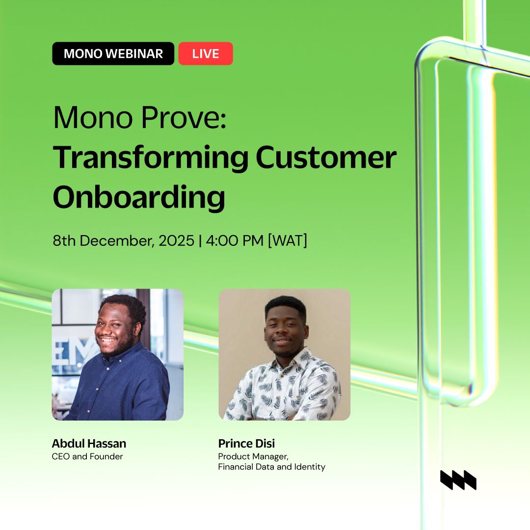 mono_hq's tweet image. Want to learn more about Prove and see it in action?

On Monday, the 8th of December, 2025, we’ll be hosting a webinar with our CEO, Abdul Hassan, and the Product team.

In this session, Abdul will share our vision for Prove and the ways that it can supercharge the customer…