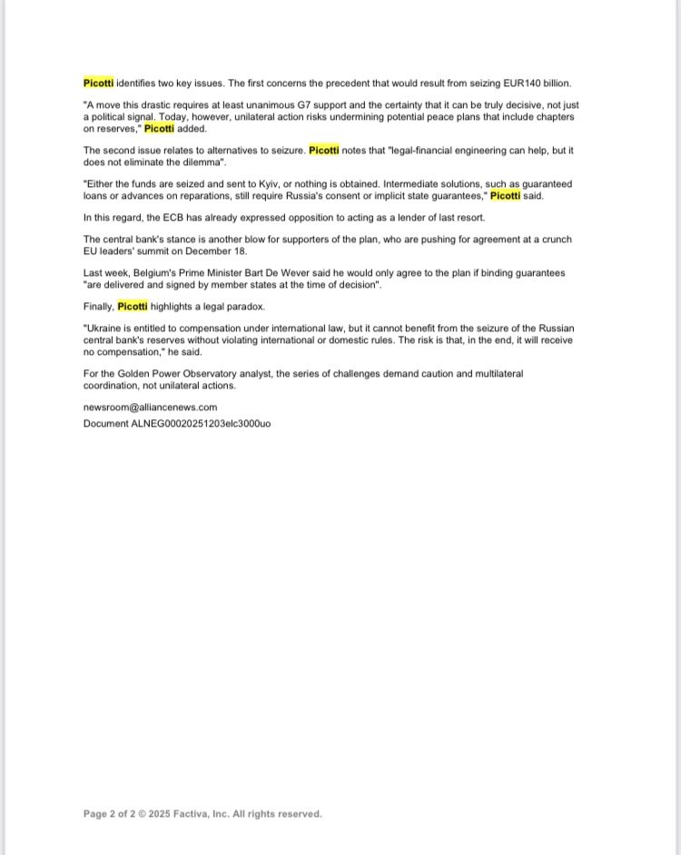 È proprio ora, in uno dei passaggi più difficili per l’Europa, che non bisogna cedere alla pressione e illudersi che sia il momento di giocare, in solitaria, la propria carta degli gli asset russi. Ne ho parlato con Alliance News (English version).
