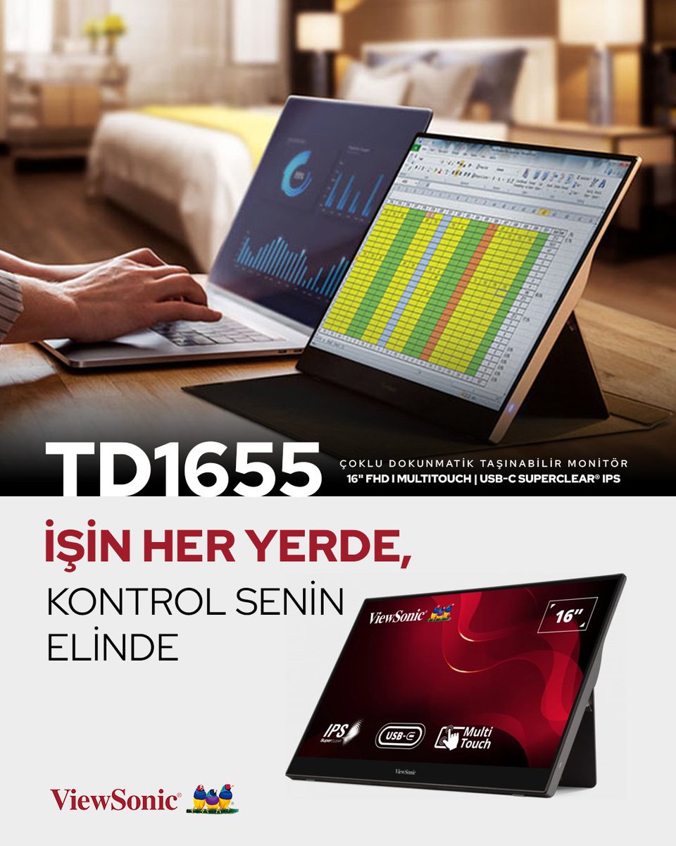 İster ofiste ister sahada, TD1655 ile işini her yere taşı! 16” FHD multitouch ekran ve USB-C bağlantısıyla hızlı, kesintisiz ve etkileyici bir deneyim seni bekliyor. 🌟💻

#ViewSonic #TD1655 #TaşınabilirMonitör
