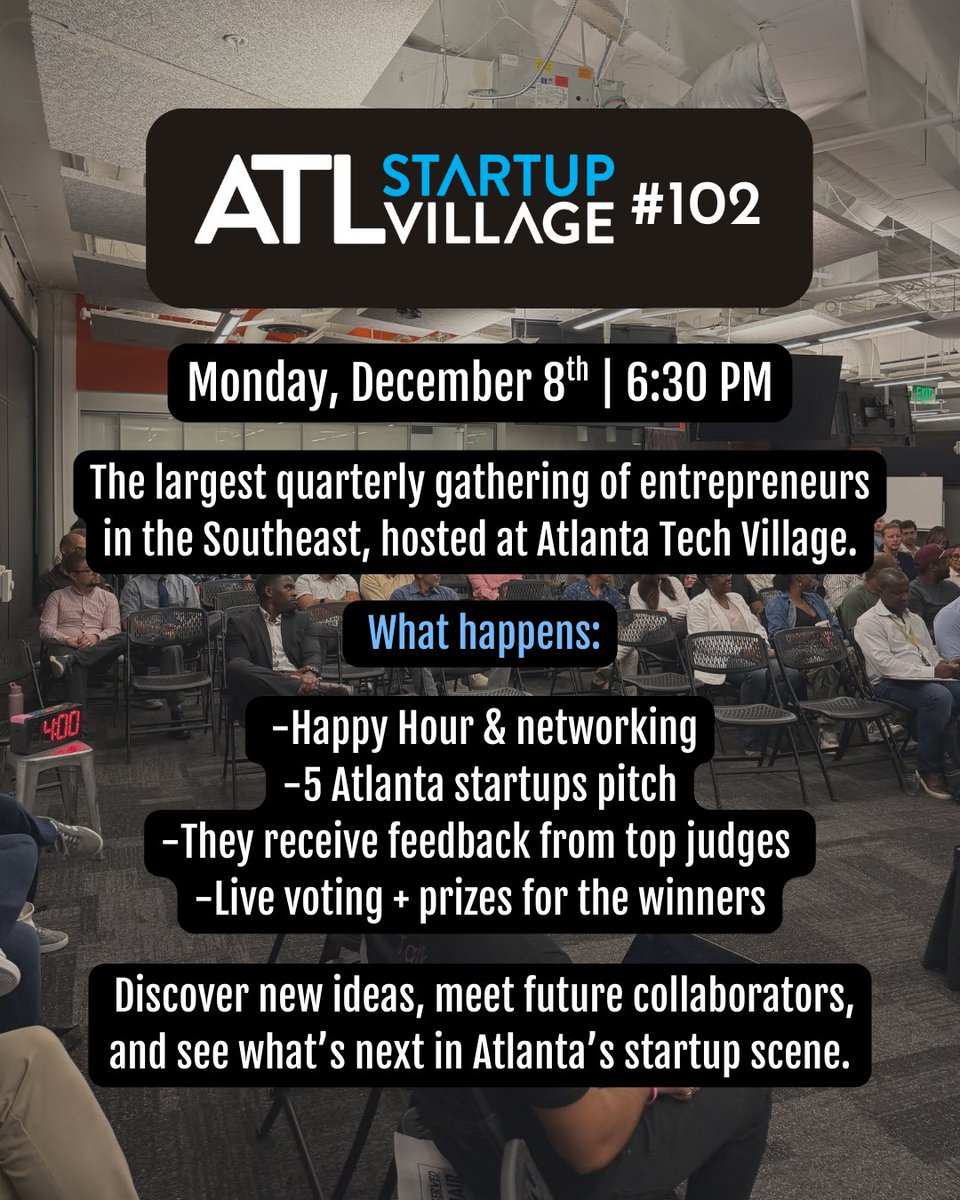 ATLTechVillage's tweet image. Our founders don’t slow down this time of year, and neither do we! Here’s everything happening at ATV this month 👇☃️

RSVP to any and all events here: linktr.ee/atltechvillage