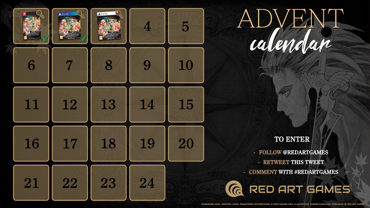 RedArtGames's tweet image. SAGA ADVENT CALENDAR 3 🎁 | The prize of today is a PS5 digital key 😍 

➡️ To participate: RT this tweet+follow @RedArtGames &amp;amp; reply with #RedArtGames 

Winner to be announced on January 7, 2025.