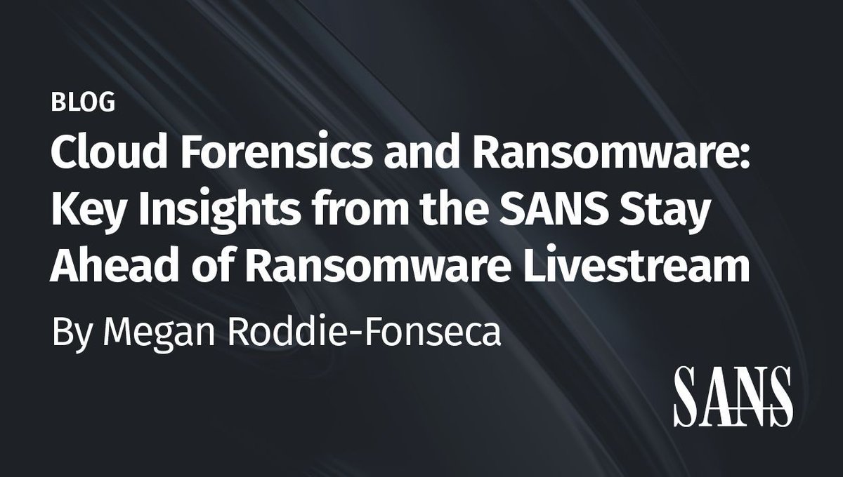 sansforensics's tweet image. 🚨 In case you missed it

In our latest #DFIR blog @megan_roddie breaks down why traditional forensics fail in the cloud &amp;amp; what mindset shift every investigator must make.

🔗 Read here: buff.ly/eVhBwFB 

 #Ransomware #CloudForensics