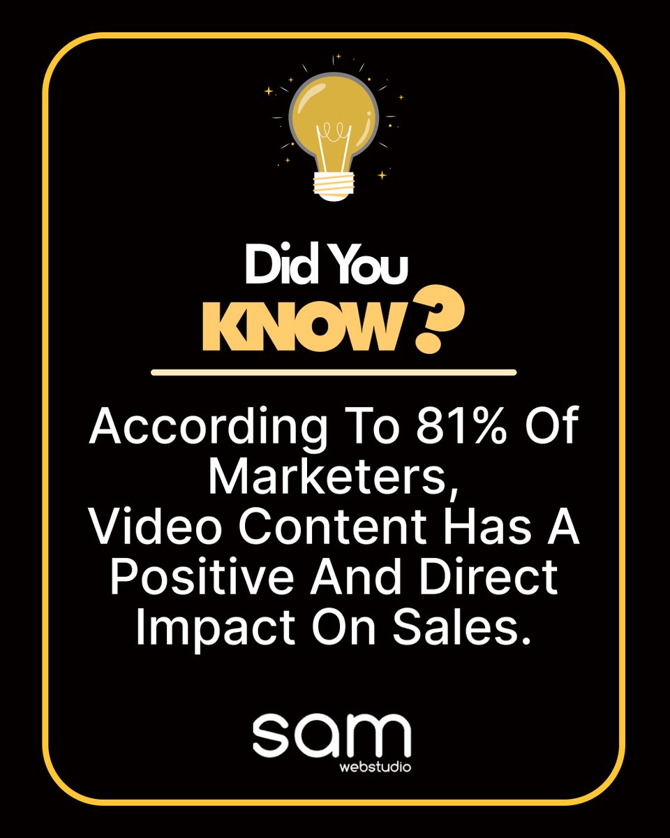 samwebstudio's tweet image. According to 81% of Marketers, Video Content Has a Positive and Direct Impact on Sales.
☎️Contact us: 09968353570
👉Visit: samwebstudio.com
.
#didyouknow #videocontent #fact #videocontentfact #videostrategy #socialmedia #samwebstudio #digitalmarketing #marketing