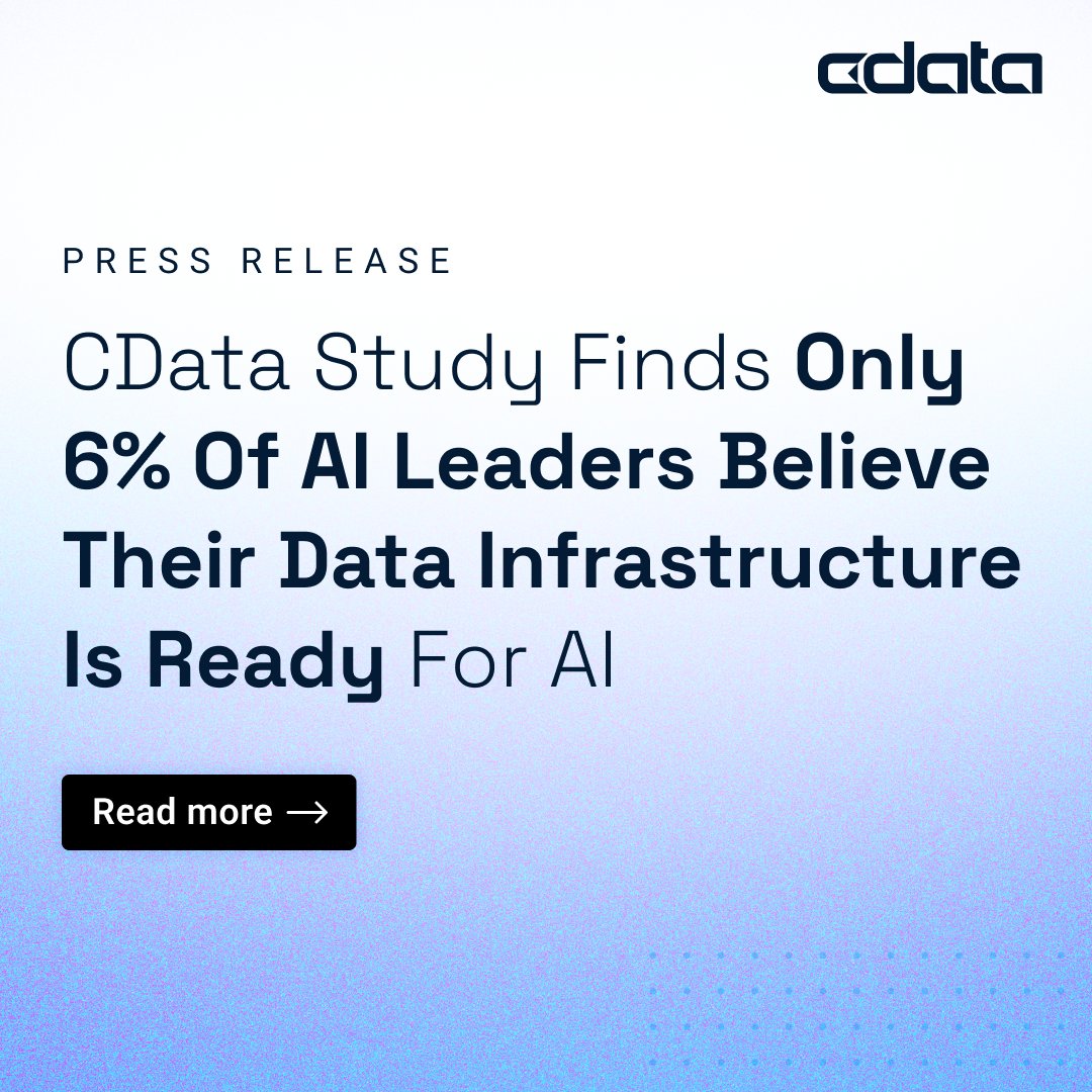 cdatasoftware's tweet image. Only 6% of AI leaders say their data infrastructure is ready for AI: bit.ly/3KnEANE

Our new study shows the real constraint on AI isn’t models anymore — it’s data. The future belongs to organizations with connected, real-time, consistent infrastructure.