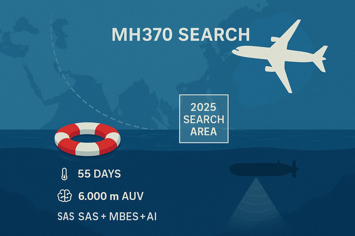 ActiveFlights's tweet photo. The Tech Going Underwater

Ocean Infinity’s AUVs (rated 6,000 m) will sweep ~15,000 km² with:

• Synthetic Aperture Sonar (SAS) for cm-scale imaging
• Multibeam (MBES) for bathymetry
• Side-scan + magnetometer for debris detection
• Sub-bottom profiler for buried fragments
• AI anomaly classification on-ship

 55-day mission; $70M only if found.

#DeepSea #Robotics #OceanTech #Engineering