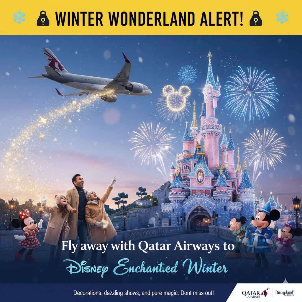 wilujeng2011's tweet photo. 🚨 WINTER WONDERLAND ALERT! 🚨
Fly away with Qatar Airways to Disneyland® Paris for the breathtaking Disney Enchanted Winter event! ❄️🎢
Decorations, dazzling shows, and pure magic. Don't miss out!
https://t.co/bzxA4C8ur7 #cotinetwork #GMMTVxTPDA2025 #DolceGabbanaxEmiBonnie https://t.co/UKoTMyWlsz