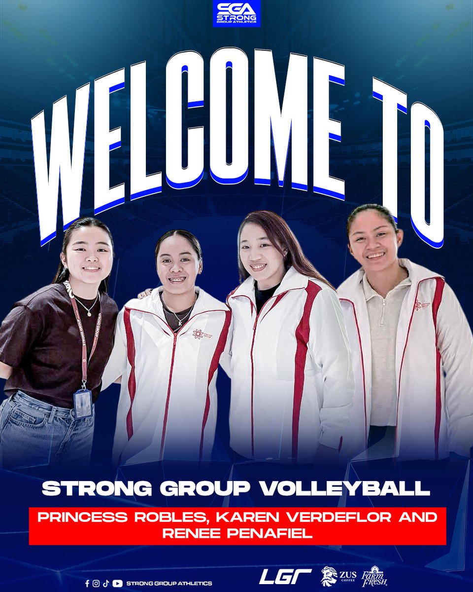 stronggroupathl's tweet photo. STRONG PICKUPS! ๐ช
Princess Robles, Karen Verdeflor, and Renee Peรฑafiel join Strong Group Volleyball! ๐
#StrongerTogether #GetZUSsed #FarmFreshFierce https://t.co/naL0QlU56j