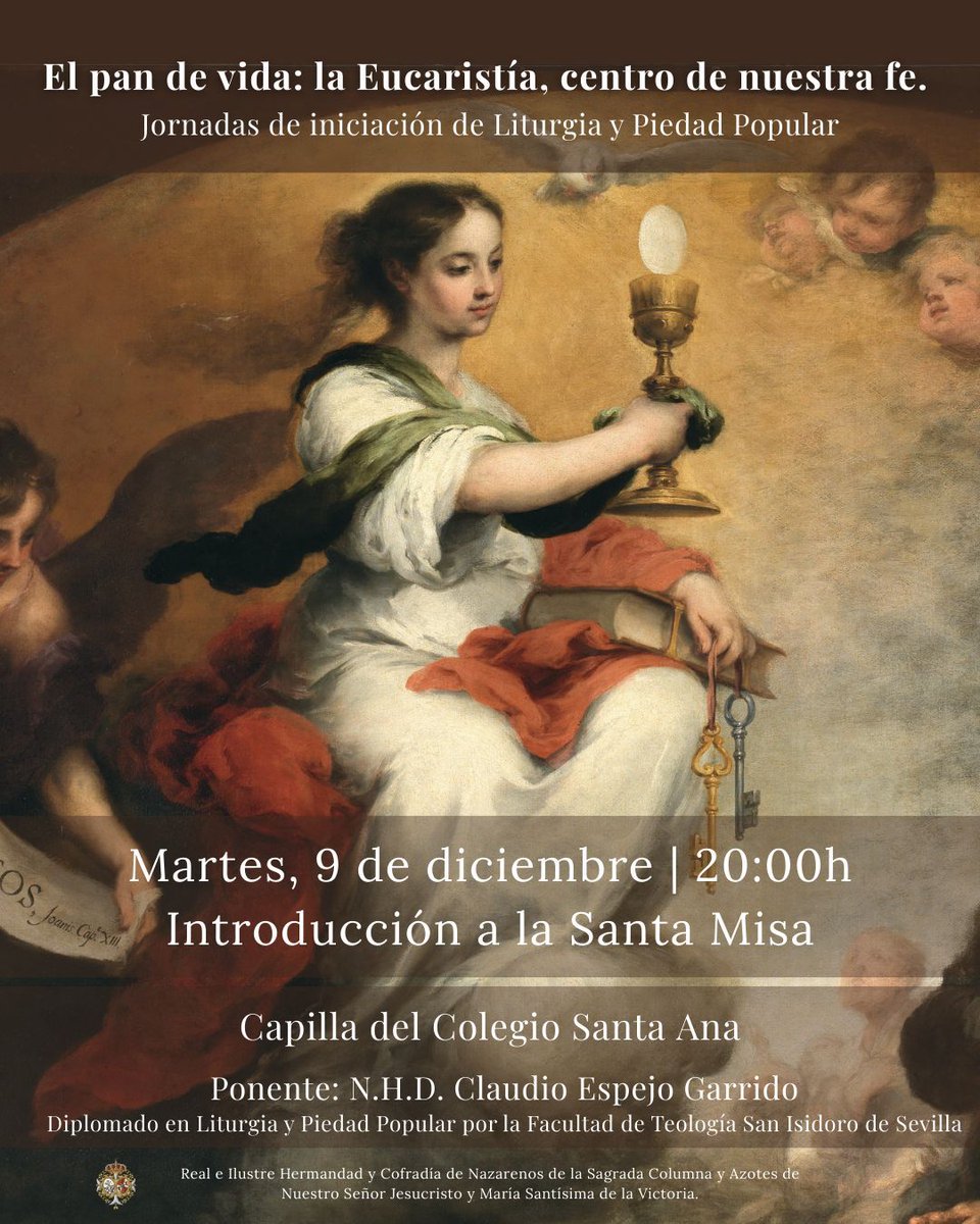𝐉𝐎𝐑𝐍𝐀𝐃𝐀𝐒 𝐃𝐄 𝐋𝐈𝐓𝐔𝐑𝐆𝐈𝐀 

I SESIÓN: Introducción a la Santa Misa

📅 Martes, 9 diciembre

🕗 20 horas

📍Capilla del Colegio Santa Ana

🗣️ N.H.D. Claudio Espejo Garrido. Diplomado en Liturgia y Piedad Popular por la Facultad de Teología San Isidoro de Sevilla.

🔗
