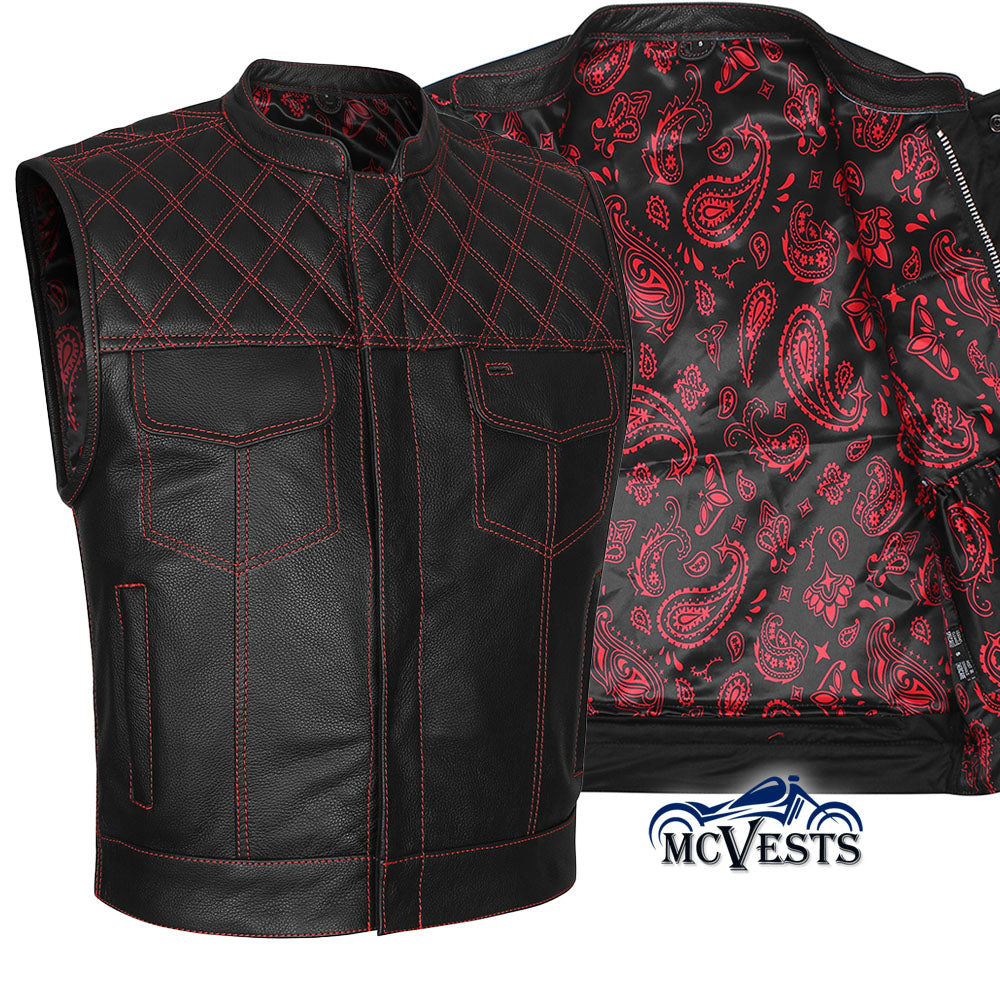 mcvests's tweet photo. Turn heads with bold style; Red Diamond Stitch Vest with Bandana Liner delivers comfort, toughness, and pure street cred. Ride or hit the club, this vest’s got your back. Grab yours: https://t.co/DWKj4Kahd4 https://t.co/RWWywSsM24