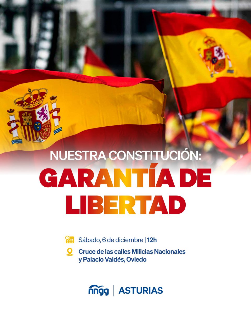 🇪🇸 Este sábado 6, a las 12:00h, celebramos en Oviedo el Día de la Constitución.
Un acto para reivindicar la libertad, la unidad y los valores que sostienen nuestra democracia.

Te esperamos.
#DíaDeLaConstitución