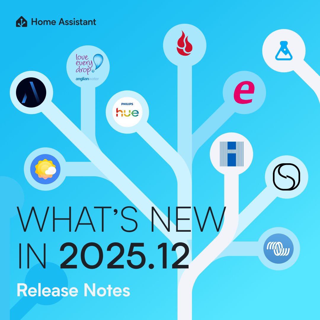 Home Assistant 2025.12 🎄

home-assistant.io/blog/2025/12/0…

Labs with Winter mode ❄️, purpose-specific triggers and conditions for automations 🧠, system-wide default dashboards 📱, real-time power monitoring ⚡ and much more to close out 2025!

#HomeAssistant