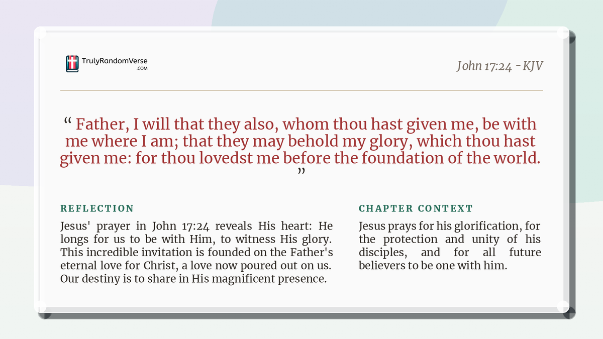 TRVBibleVerses's tweet photo. #John17v24 #JesusPrayer #FathersLove #EternalGlory #WithJesus #DivineUnity #ChristianHope #BeholdHisGlory #VerseOfTheDay https://t.co/lHngHxM3CV