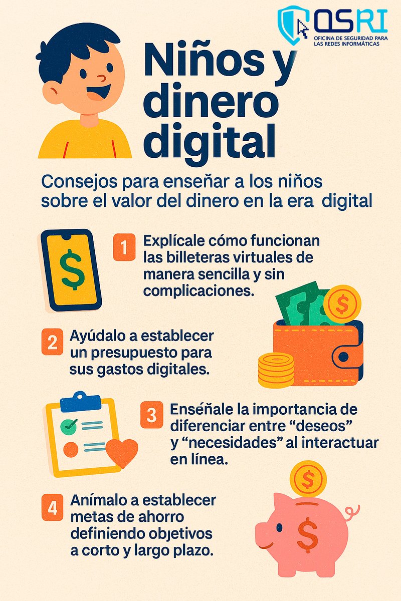 En un mundo cada vez más conectado,los niños también interactúan con el dinero en su forma digital: compras en línea,aplicaciones,billeteras electrónicas. Educarles en el uso responsable de las herramientas es clave para proteger su seguridad.
#OSRICuba  #CiberseguridadParaTodos