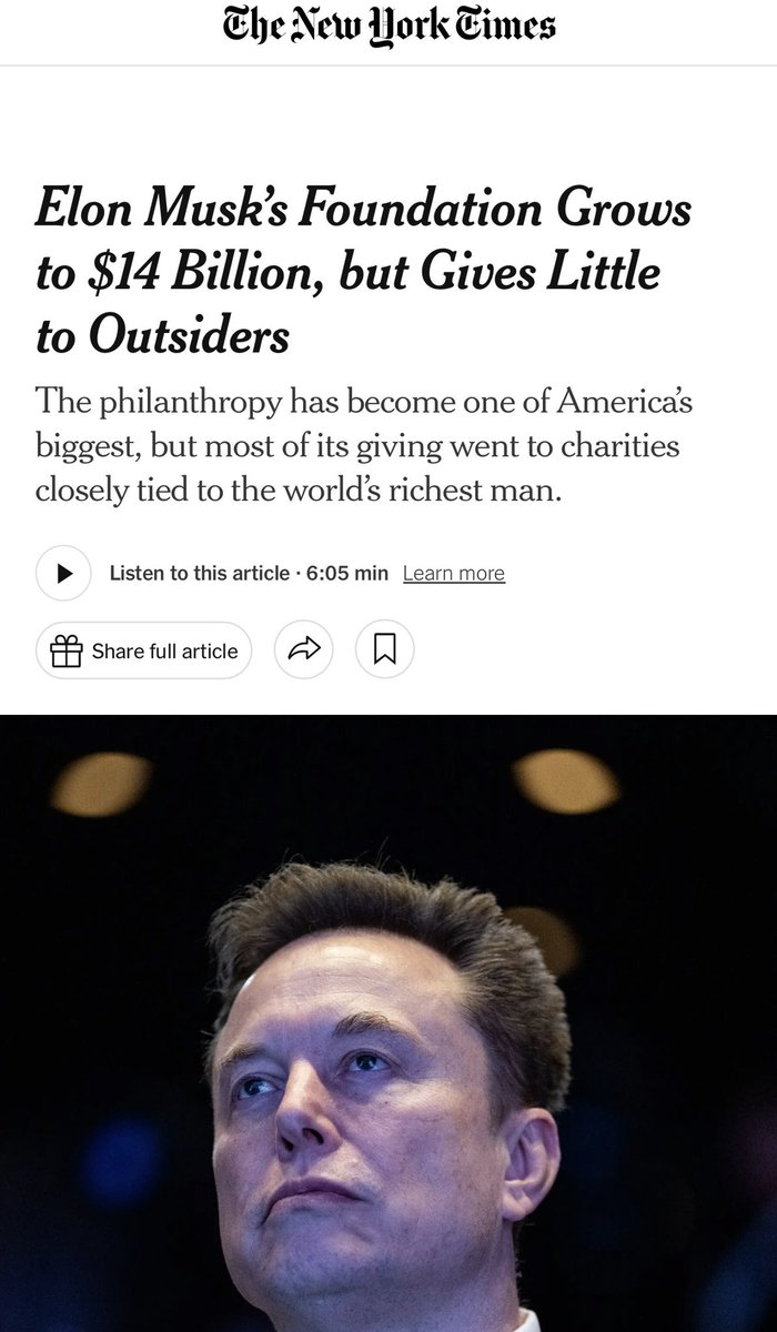 teslaownersSV's tweet image. 🚨 Today’s media hit: 
NYT calls Elon Musk’s $14B foundation a “self-serving tax dodge” for funding schools near his factories. Another outlet twists his AI-war warning into fearmongering.

Translation: New York Times is the worst.  Legacy media still mad the guy ending poverty…