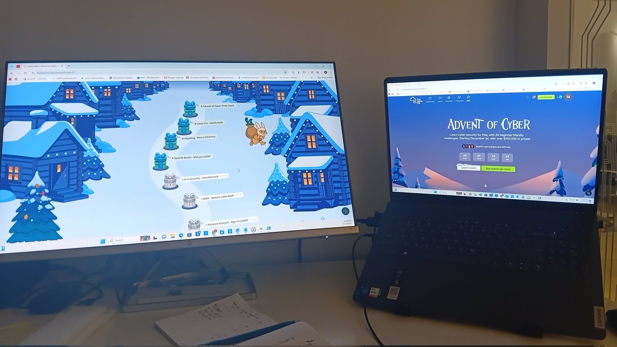 Mac19001's tweet image. My Advent of Cyber Setup. Simple
#adventofcyber2025 
#tryhackme 

tryhackme.com/adventofcyber2…