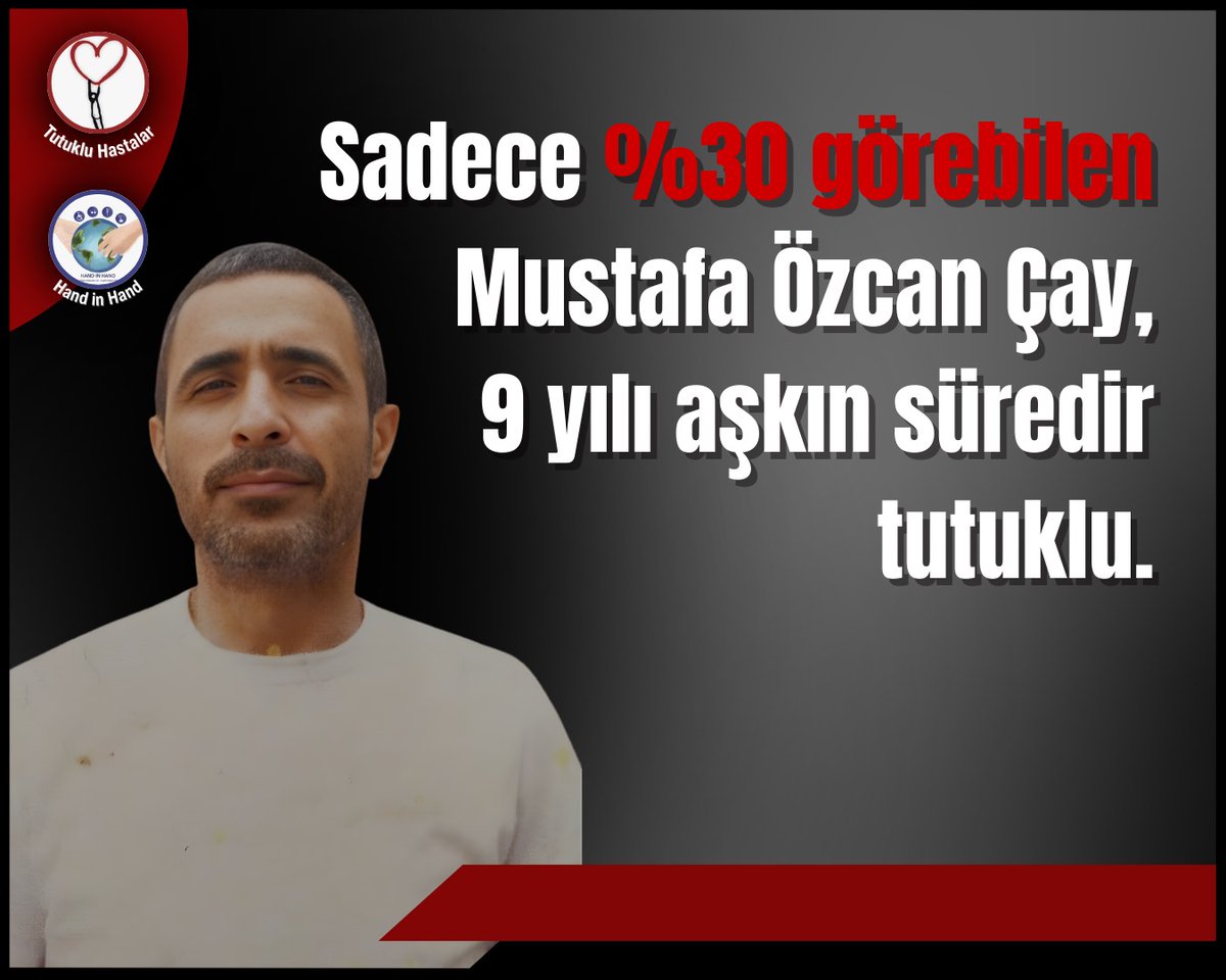 MS hastası Mustafa Özcan Çay sadece %30 görebiliyor. Tekerlekli sandalyeye mahkum olan Çay, 9 yılı aşkın süredir cezaevinde.

EngelliTutsaklara Tahliye
#SpotifyWrapped