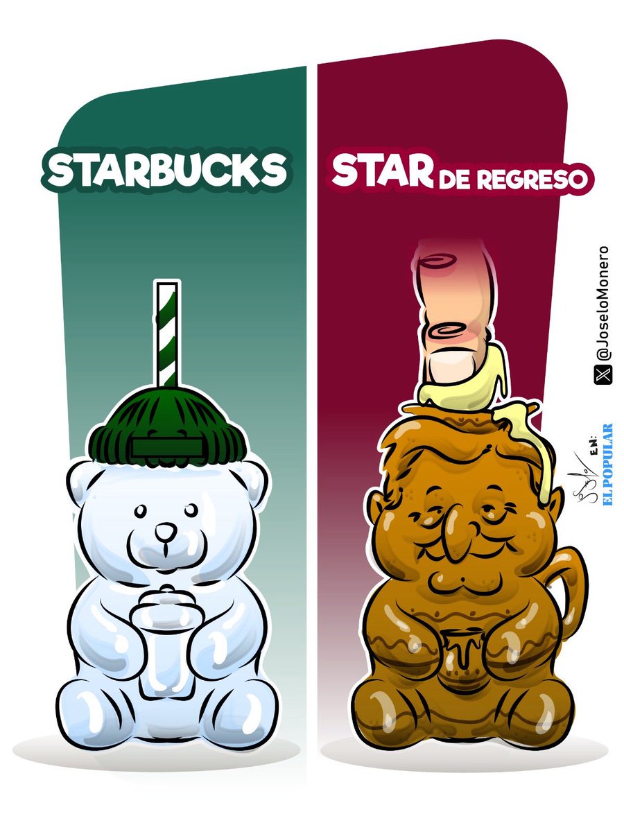 🗣️¡Llévelo, llévelo! Es de moda, es de novedad

¿El vaso oso de Starbucks? ❌

No, no, no… el jarrito de atole de AMLO🤣

👉 El cartón de <a href="/Joselomonero/">Joselo Monero</a> está imperdible