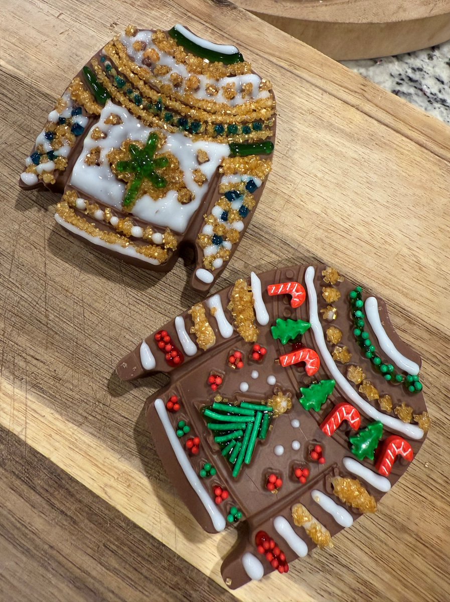 PostalAdvocate's tweet image. Today is #NationalCookieDay. Earlier this week our team got together and did some virtual team bonding where we all decorated some chocolate cookie sweaters. Such a fun time! Check out some of our creative designs. #Cookies #Holidays