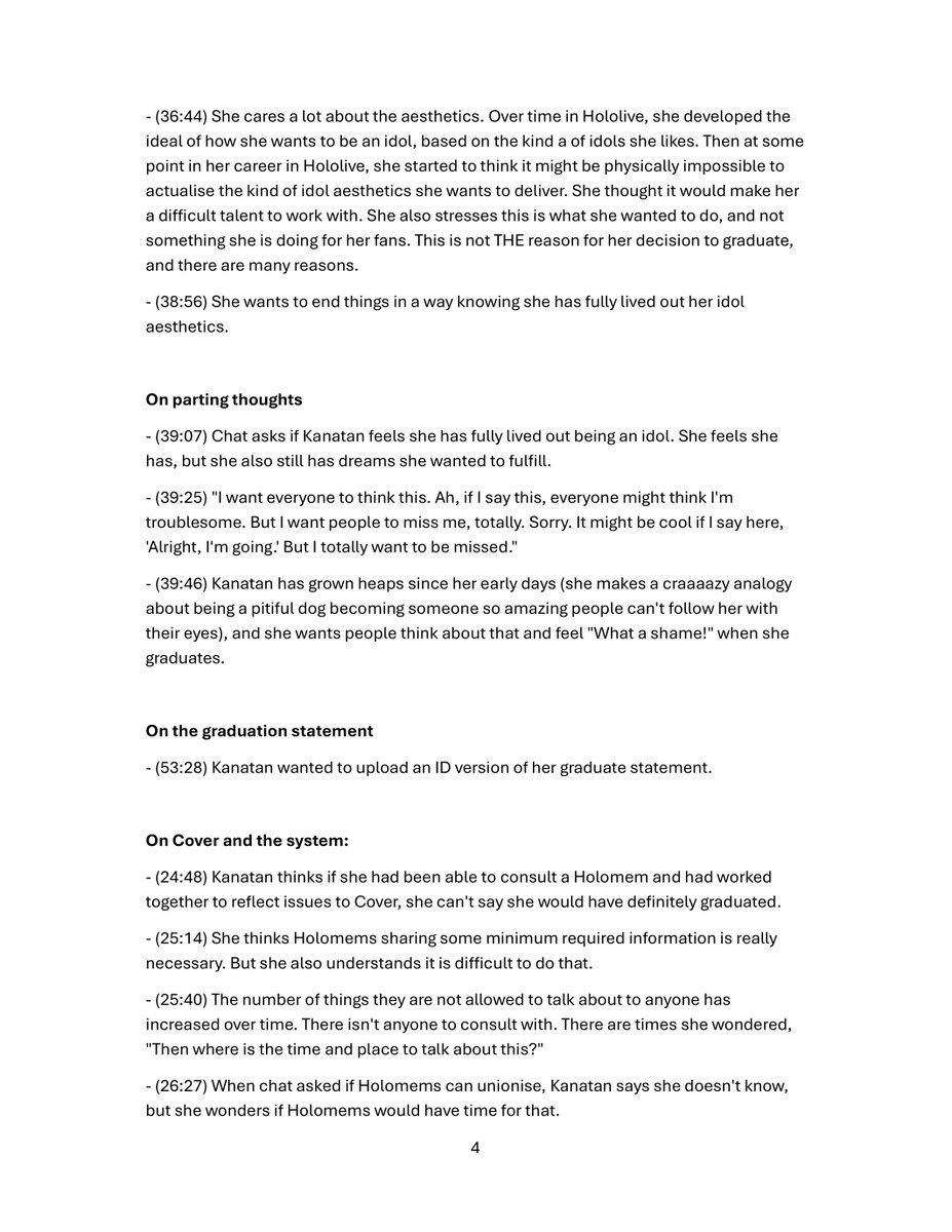 Translated summary of Kanatan's Zatsudan stream talking more about her graduation.

It's 7 pages long, organised by topic and with timestamps.

If nothing else, read the first page. There's some good news.

The rest is a lot of real talk.

#KanataEN
(1-4/7)