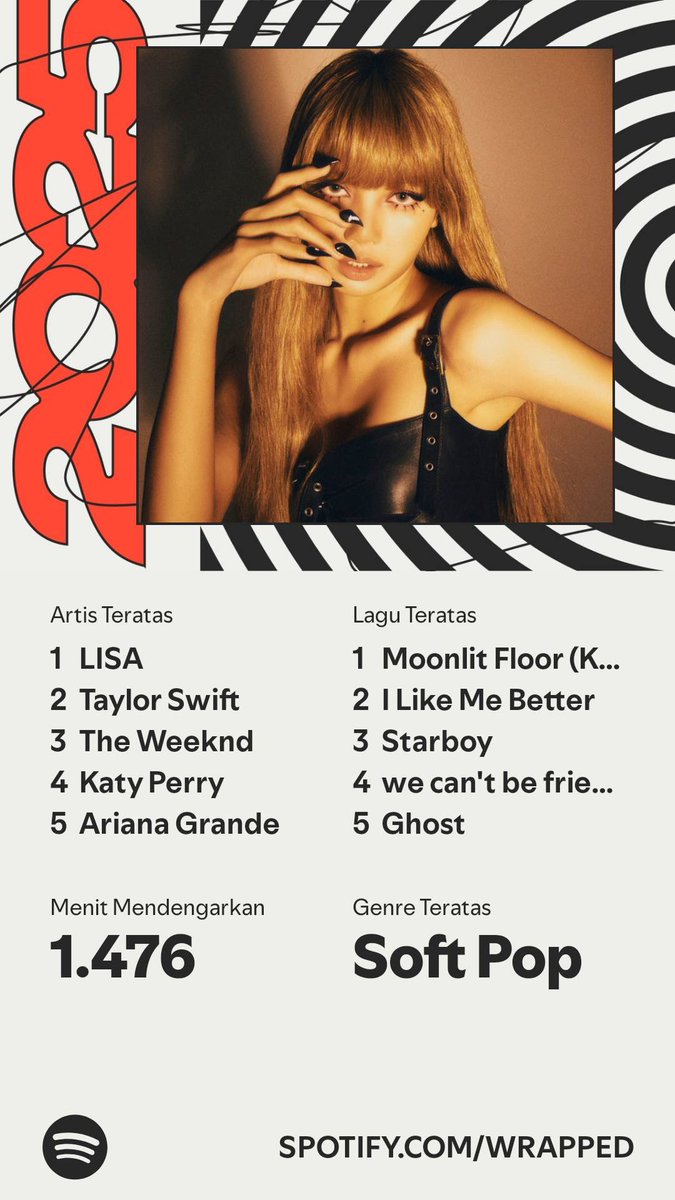 rrennrren's tweet image. Sebenarnya tahun ini aku gak terlalu dengarin spotify. Karena lebih banyak streams di apple music. Tapi tetap baik di spotify atau di apple music, Lisa always be my number one. And I love dream and Moonlit Floor so much. 

 #SpotifyWrapped
#AlterEgo #LISA