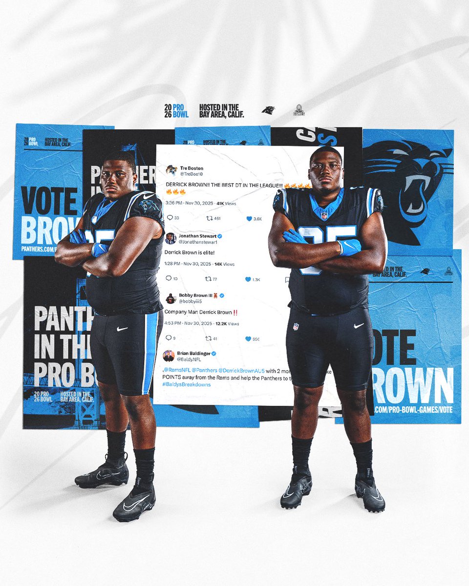 Panthers's tweet image. Get the word out 

RT to vote

Derrick Brown x #ProBowlVote