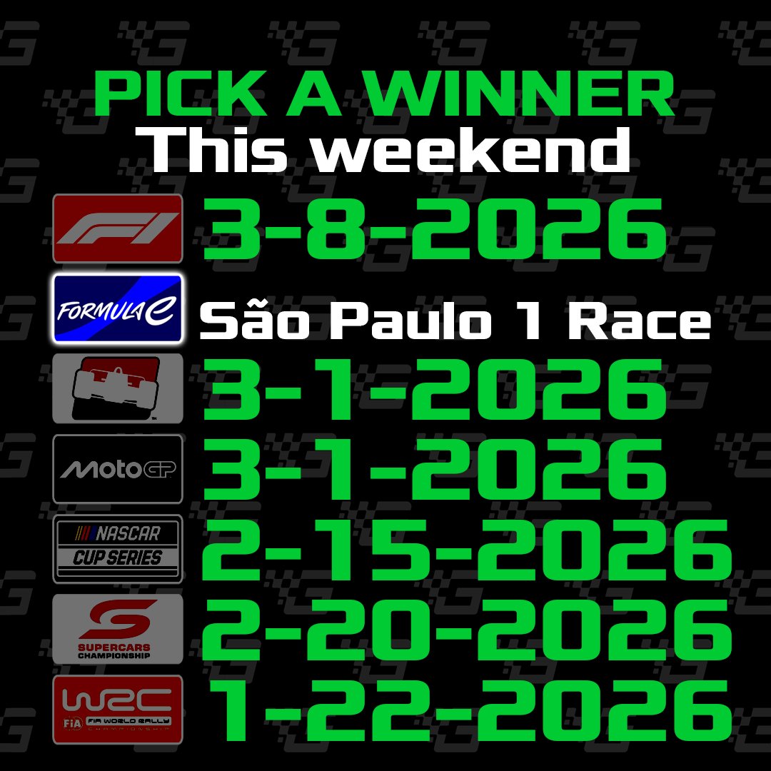 GridNetworkTV's tweet image. The 2026 #PICKaWinner season is here! Blank leaderboard and the best opportunity to start with the lead! 

Comment with who will win the #ABBFormulaE #SaoPauloEPrix on Saturday! 

Best of luck to everyone!
