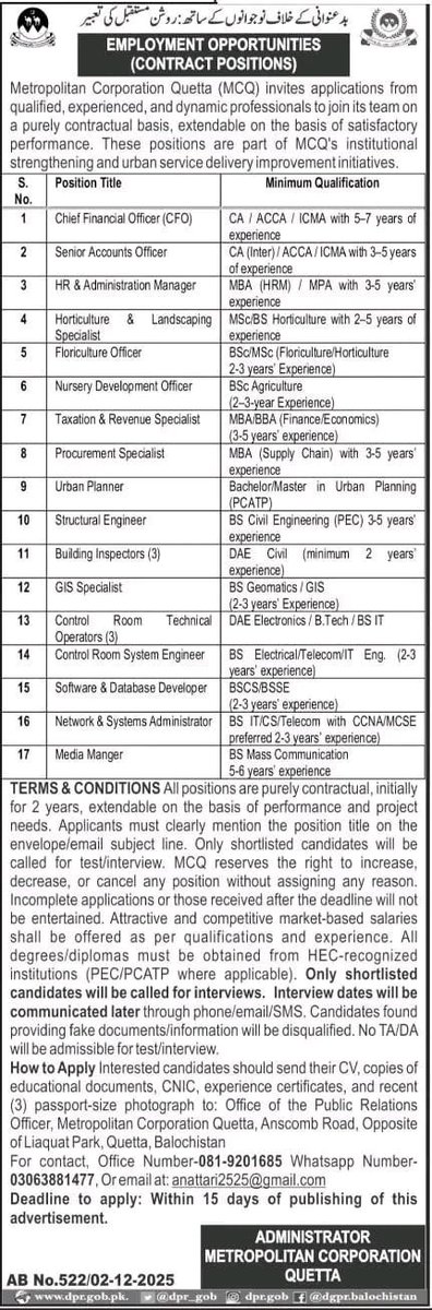 MCQ is transforming — and we want the best minds with us.
If you’re skilled, committed, and ready to make a real impact in Quetta’s future, apply now and join the new era of MCQ.