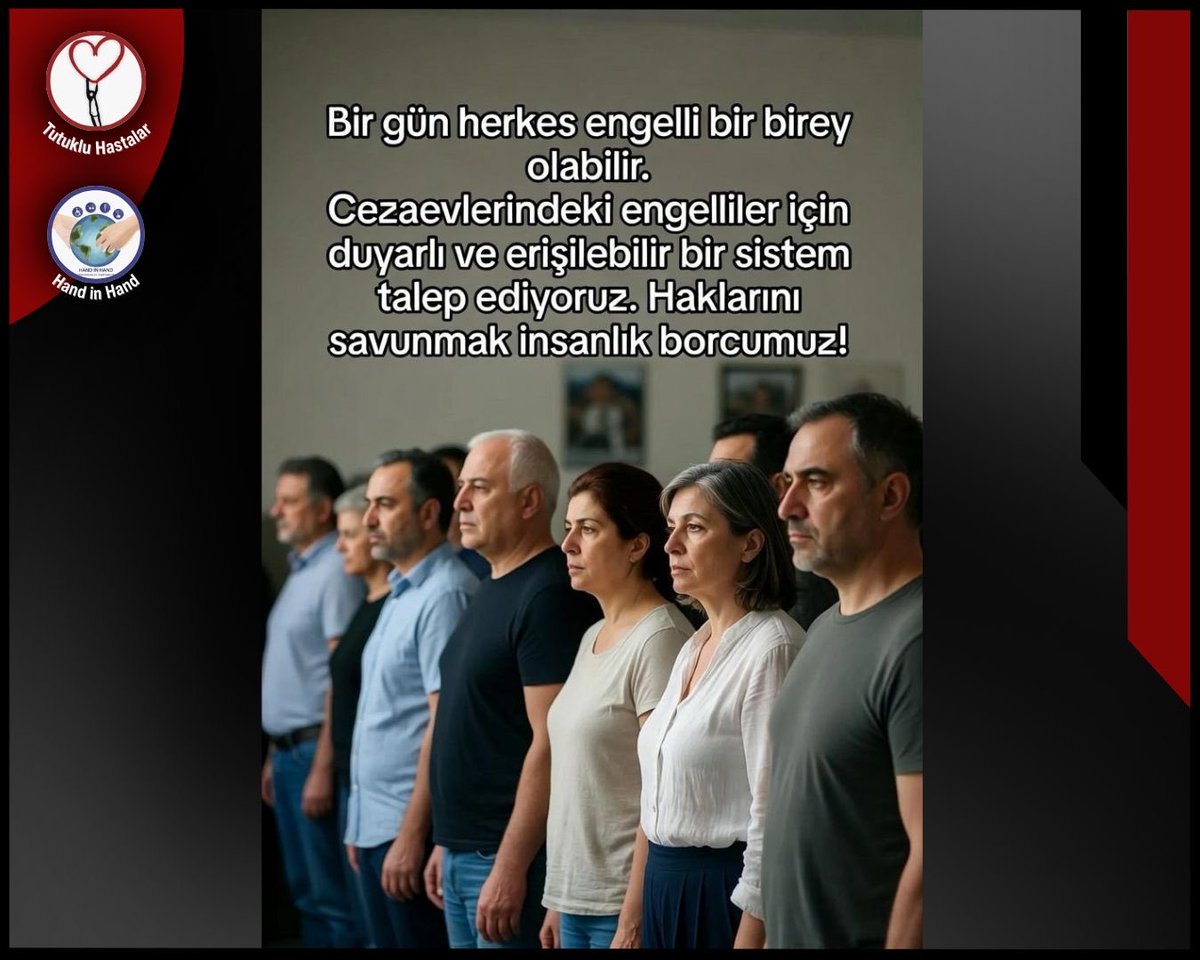 Bir gün hepimiz engelli birey olabiliriz.
Cezaevlerindeki engellilerin haklarına erişmesi lüks değil, insani bir zorunluluktur.

EngelliTutsaklara Tahliye

#kabuletmiyoruz #SpotifyWrapped
3 Aralık Dünya Engelliler Günü