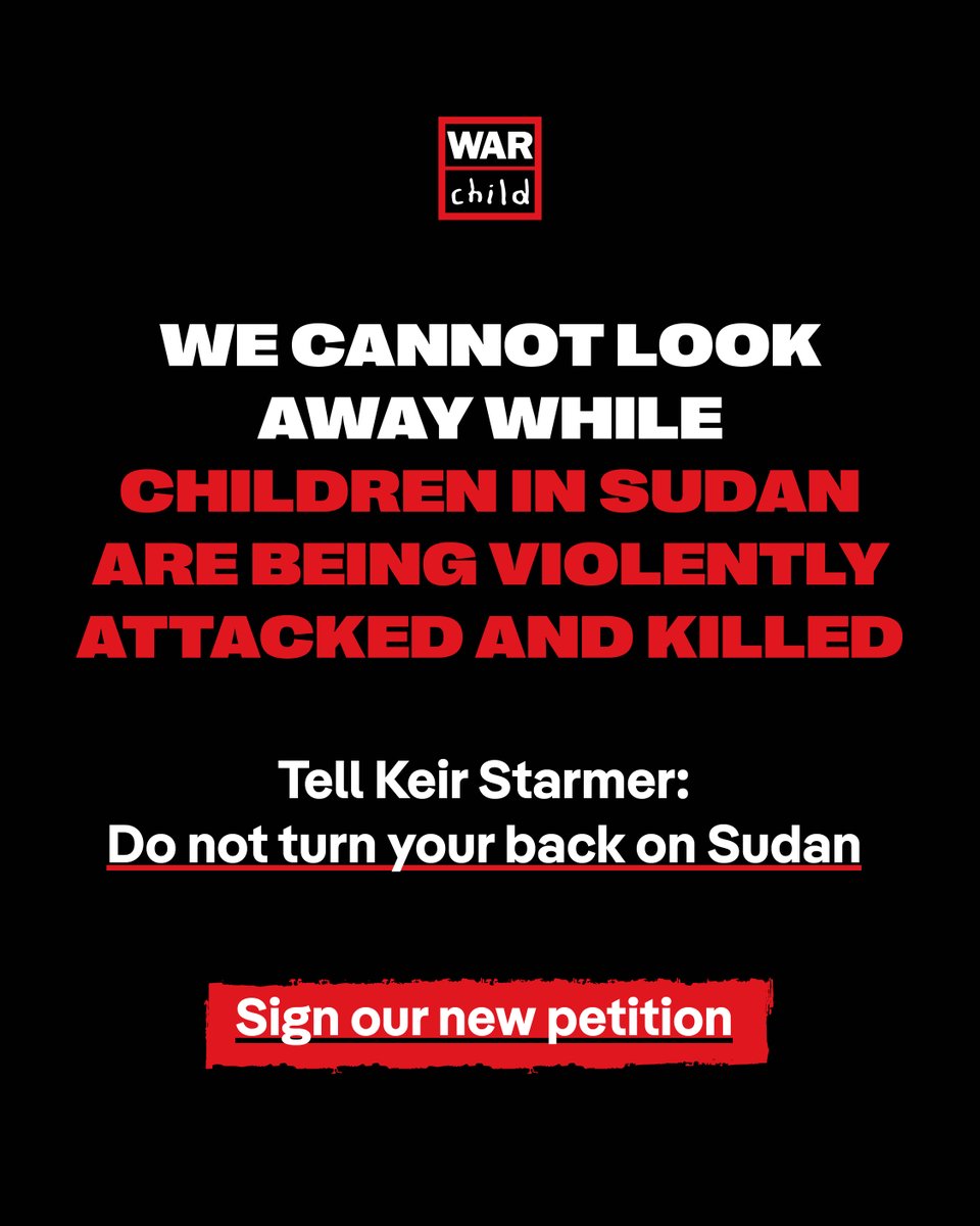 ❗Sign our new petition to tell Keir Starmer: Don't turn your back on Sudan🔗 bit.ly/3Kuh2GT

15 million children desperately need help. The scale of killings, injury and sexual abuse is horrifying. Families are experiencing unimaginable trauma. The UK must not stand by.