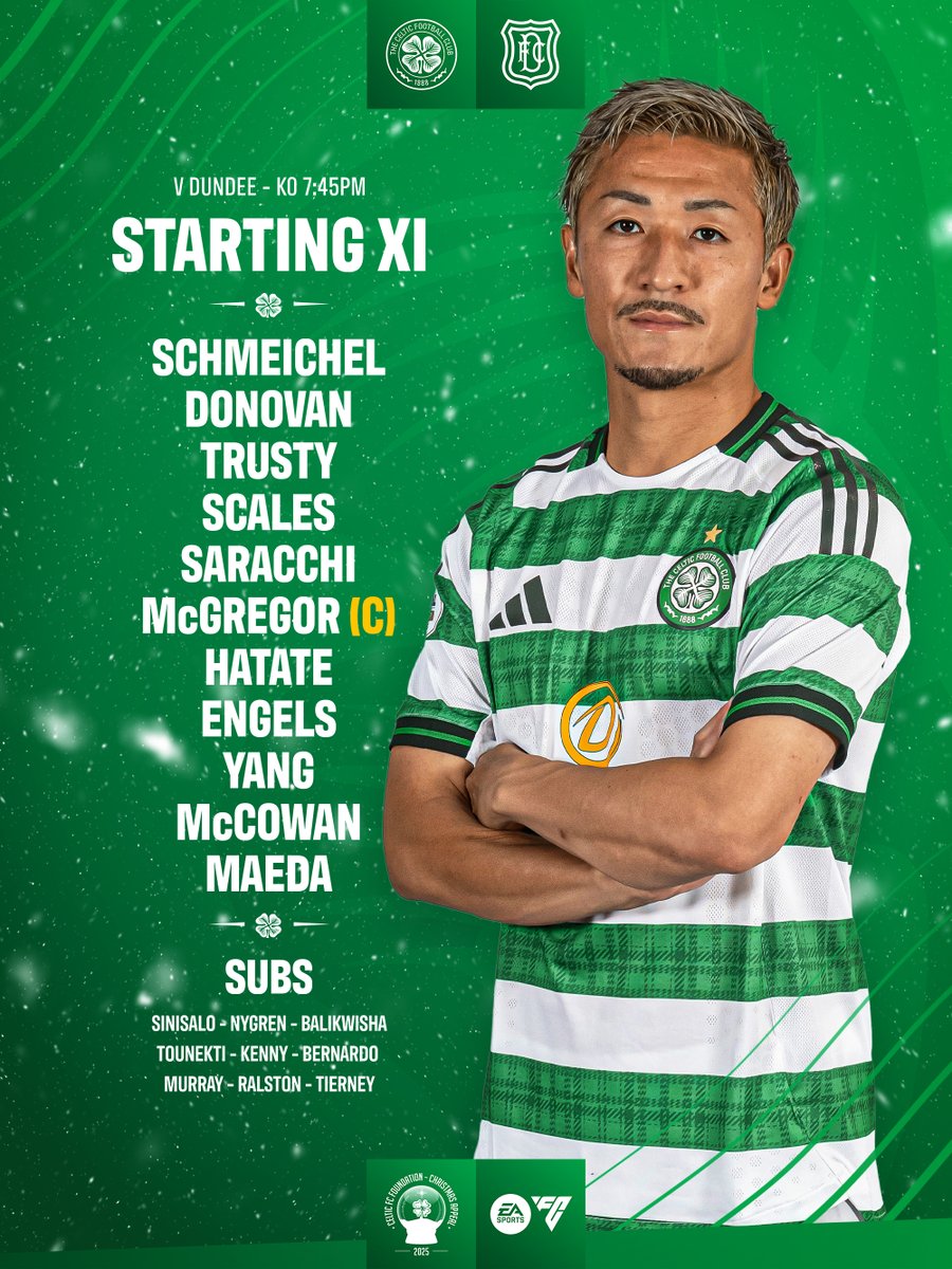 📋 Team news for #CELDUN

Here’s how the Bhoys line up for tonight's match ⤵️

#CelticFC🍀