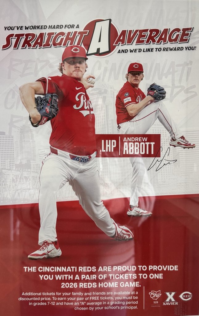 Milton_Union_MS's tweet photo. Middle School Students: Turn your 2nd quarter grades into Cincinnati Reds tickets! Any student who earns a 3.6 GPA or higher for the 2nd quarter is eligible for TWO Reds tickets for select games during the 2026 season! Work hard and do your best, just like our Cincinnati Reds! https://t.co/fl2xl5lvTv