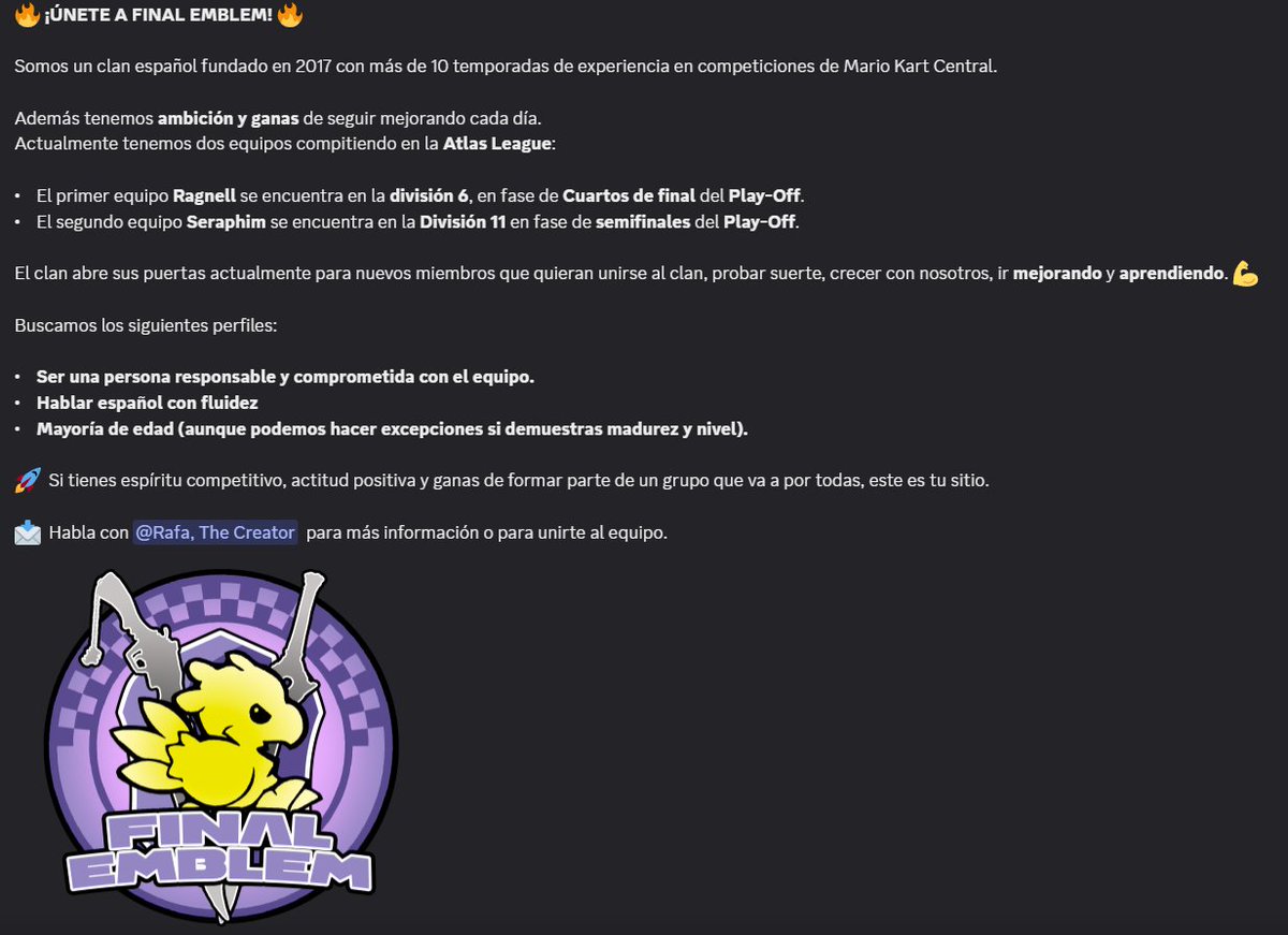 Buenas noches. Aunque todavía estamos en plena competición de Atlas. Abrimos las puertas a nuevos miembros o jugadores con experiencia que quieran probar suerte en nuestro clan. #123FinalEmblem