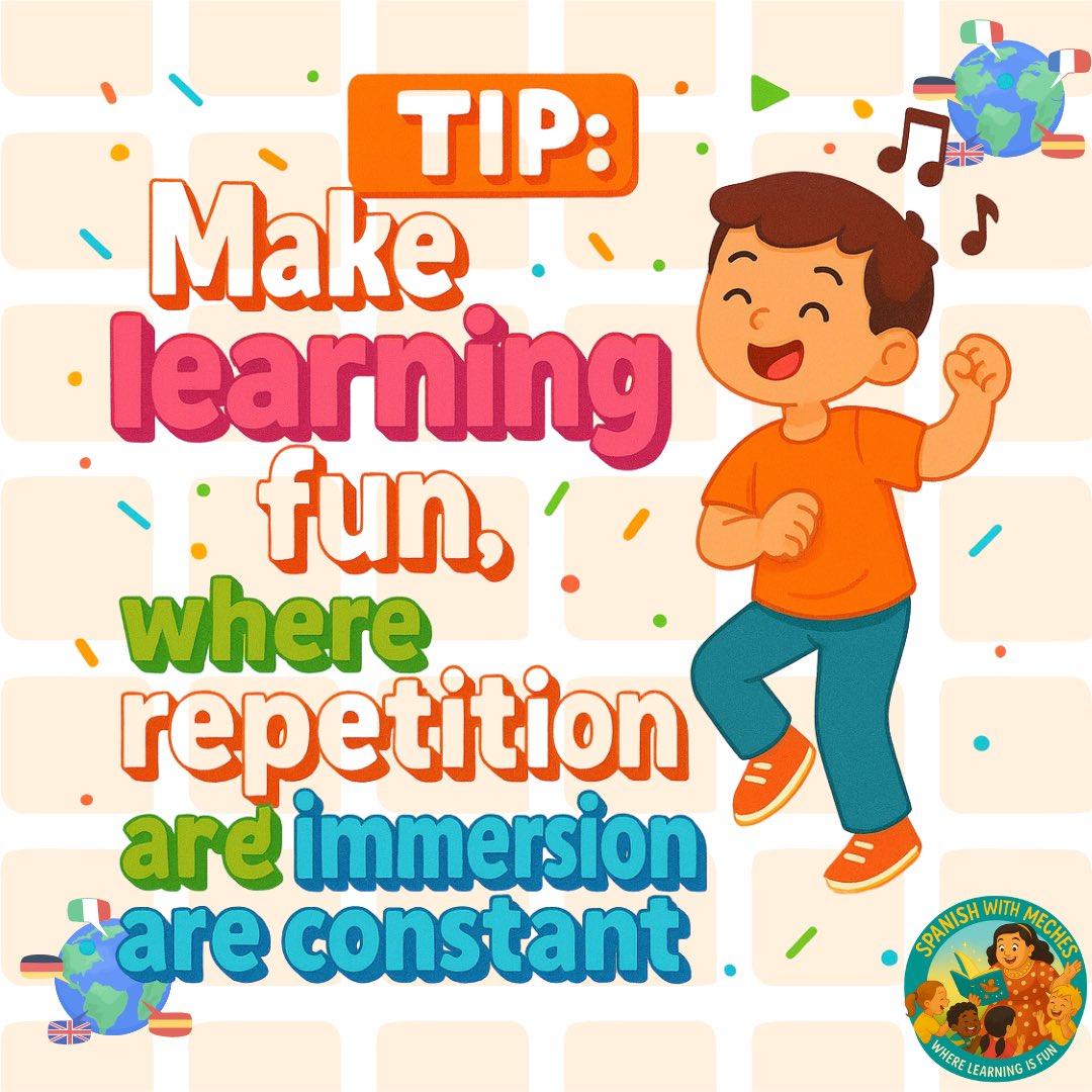 spanishwmeches's tweet image. Learning becomes powerful when it’s joyful!  Whether we’re dancing, singing, or playing, repetition and immersion help children absorb language naturally. When we make learning fun, we open the door to confidence, curiosity, and lifelong skills.
#AprenderEsPoder #LearningIsPower