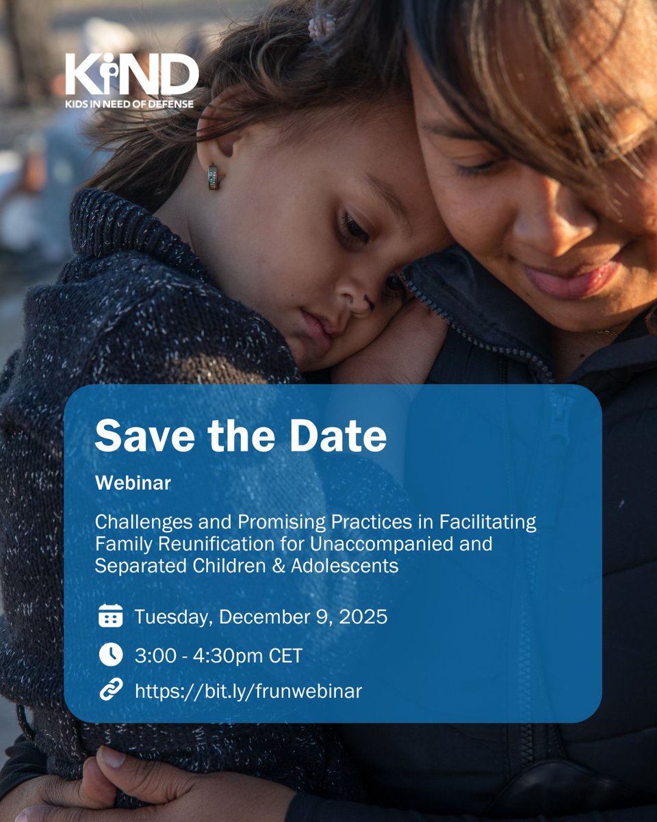 supportKIND's tweet image. KIND, together with partners in the Global Family Reunification Network (FRUN), is hosting a webinar on strengthening access to family reunification for unaccompanied and separated children. 

Register to join: bit.ly/frunwebinar