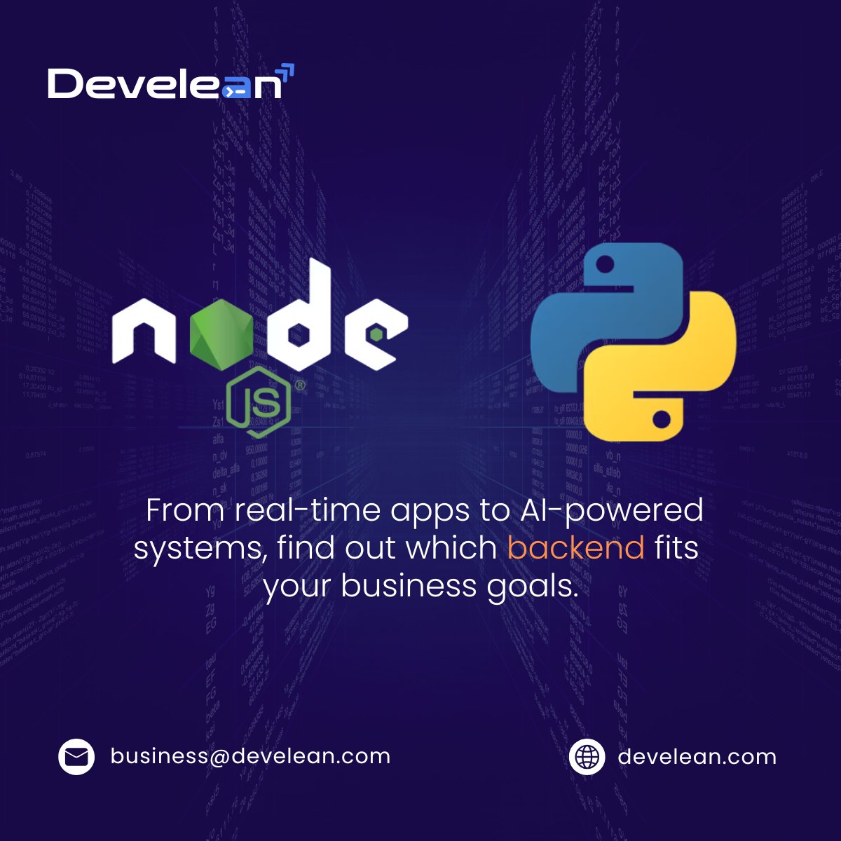 develean_llc's tweet image. ⚙️ Node.js vs Python — Choose the Backend That Fits Your Vision

There is no winner — only the right tool for the right job.
• Node.js: Speed, concurrency, real-time apps
• Python: Intelligence, computation, AI-driven systems
#NodeJS #Python #BackendDevelopment #Develean #Tech