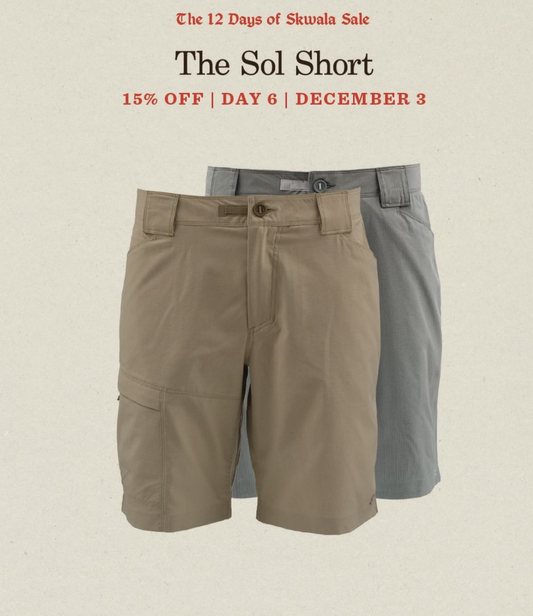 mossycreekstore's tweet image. Flash sale today as part of the 12 Days of Skwaka! Enjoy 15% off Sol Tropic Shirts, Sol Pants, and Sol Shorts! #flyfish #fishingsale #skwala