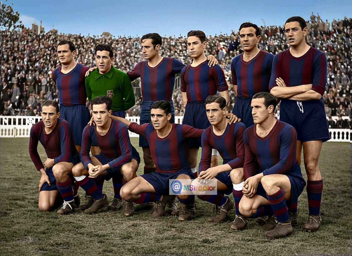 MSircolor's tweet photo. Foto coloreada del @FCBarcelona en un partido celebrado en el #EstadiodelasCorts el 2-2-36 derbi contra el @RCDEspanyol 2-0 en la foto: #Vantolrá #Iborra #Raich #Munlloch #EnriqueFernández⚽️#Balmanya;;#Escolá⚽️#Areso #Argemí #Zabalo #Berdina. El entrenador era #Oconnell https://t.co/7xEjyfKImR