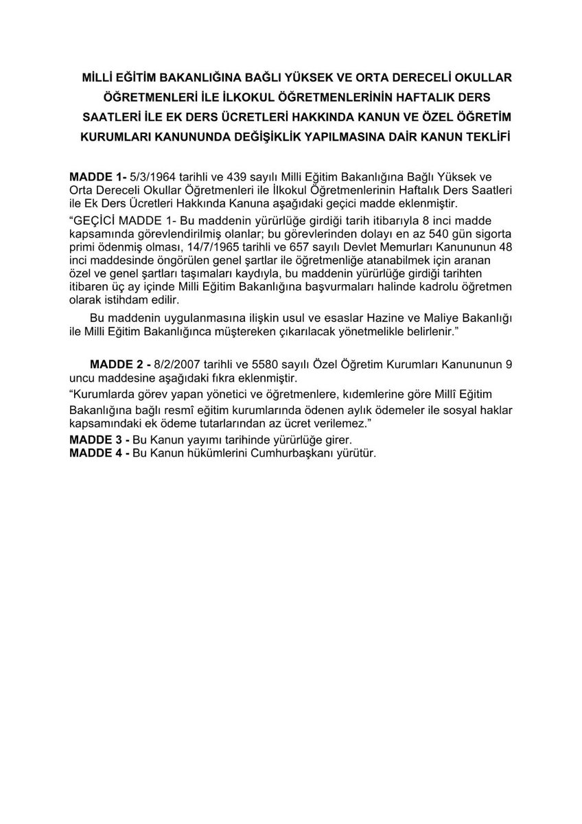 Millî Eğitim Bakanlığı’na bağlı okullarda yıllardır komik ücret, kısmi sigorta ve güvencesizlik içinde çalışan ücretli öğretmenlerimizin haklarını teslim etmek için kanun teklifimizi TBMM'ye sunduk.

#SonKPSSÖğretmene25BinAtama ‘sı için de konunun takipçisi olacağımızı