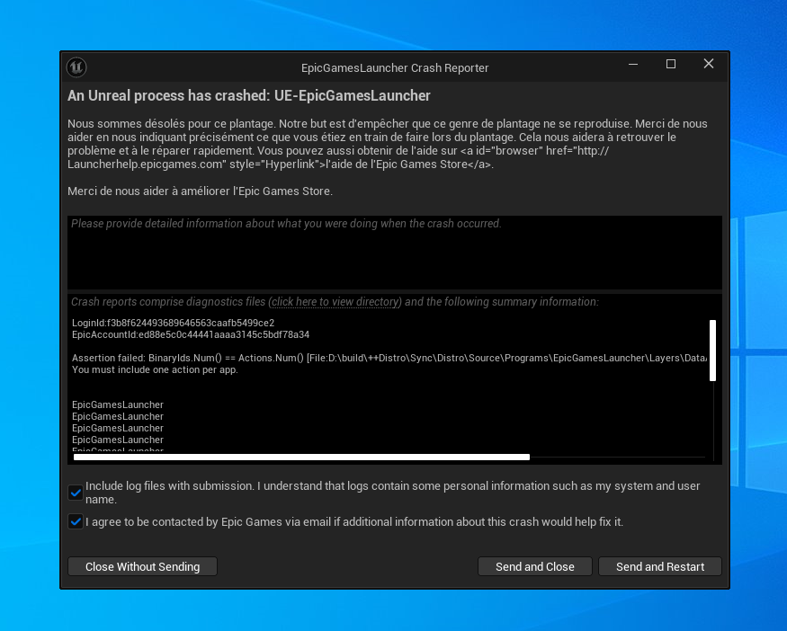 Je ne peux plus lancer ni mon jeu ni epic, ça me met ça à chaque fois, quelqu'un sait pourquoi ?