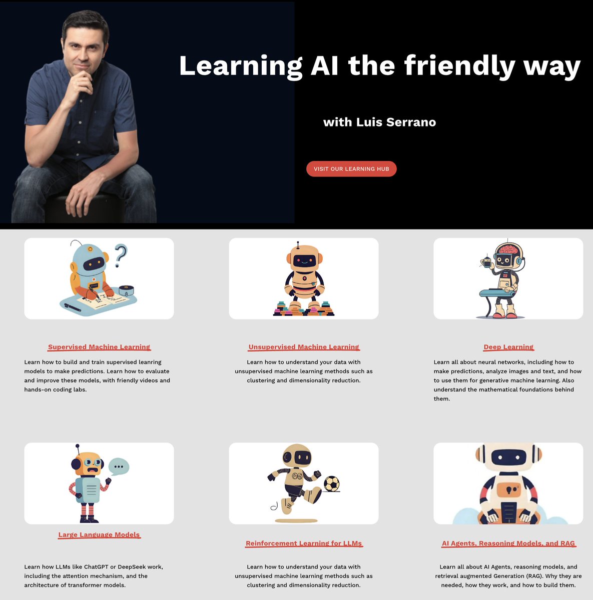 I'm delighted to launch my new website, Serrano Academy, where I have organized my material into (FREE!) short courses, with videos and code. There are courses in Predictive and Generative ML, LLMs, Agentic AI, and much more!
(link in first comment!)